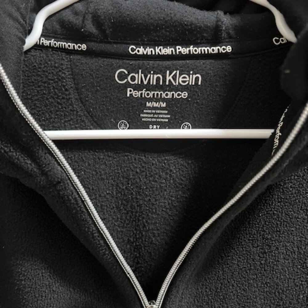 Calvin Klein Performance Fleece Hoodie Womens M Black Good Zip Up Logo Sleeve - Picture 9 of 9